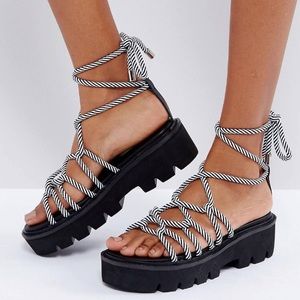 ASOS Striped Fruitful Chunky Tie Leg Sandals